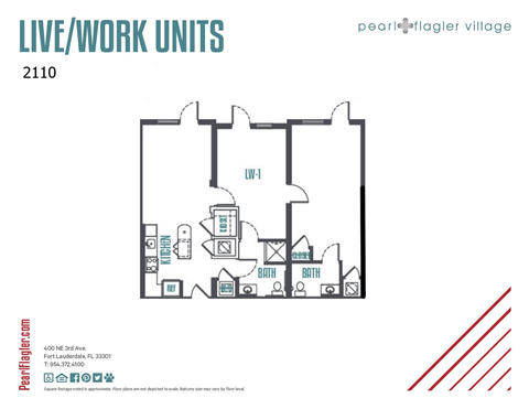Floor plan for 1 bed, 2 baths, 1694 sqft
